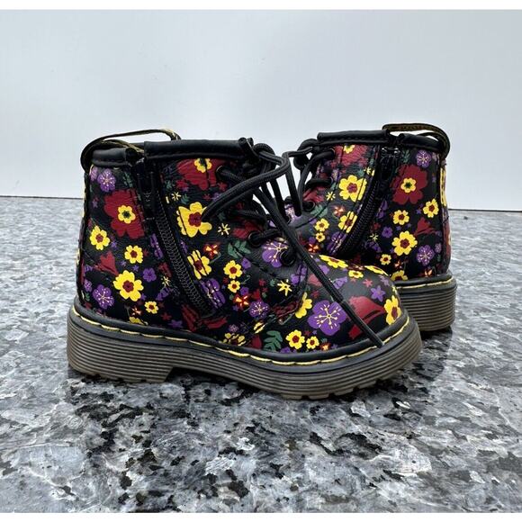 Dr Martens Toddler Girls Size 4 Brooklee B Floral Lace Up Side Zip Boots - Picture 2 of 8